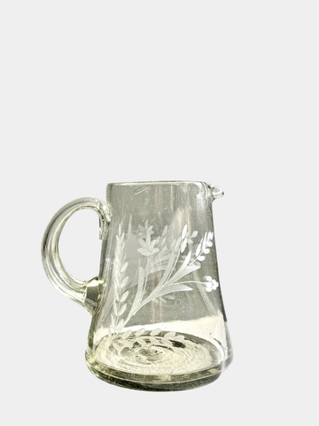 Floral Hand-etched Blown Pitcher