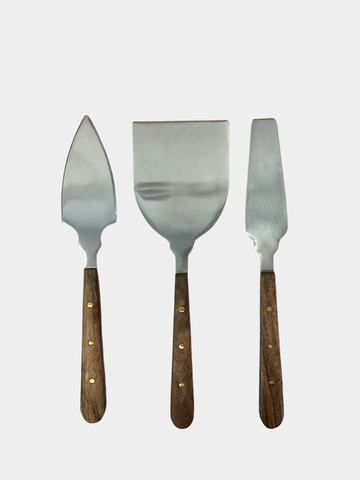 Wood and Brass Cheese Set