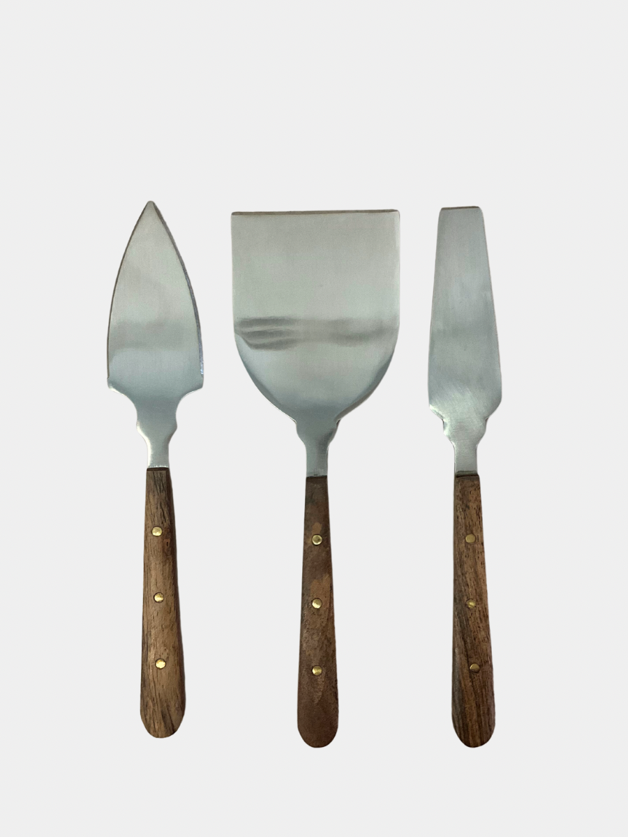 Wood and Brass Cheese Set